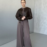 IMG_0877 KRÓTKA BRĄZOWA ELEGANCKA KURTKA Z OZDOBNYMI RĘKAWAMI