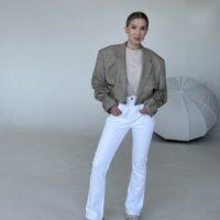 MINI JEDWABNO WEŁNIANA MARYNARKA W JASNĄ KRATĘ