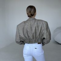 MINI JEDWABNO WEŁNIANA MARYNARKA W JASNĄ KRATĘ