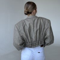 MINI JEDWABNO WEŁNIANA MARYNARKA W JASNĄ KRATĘ