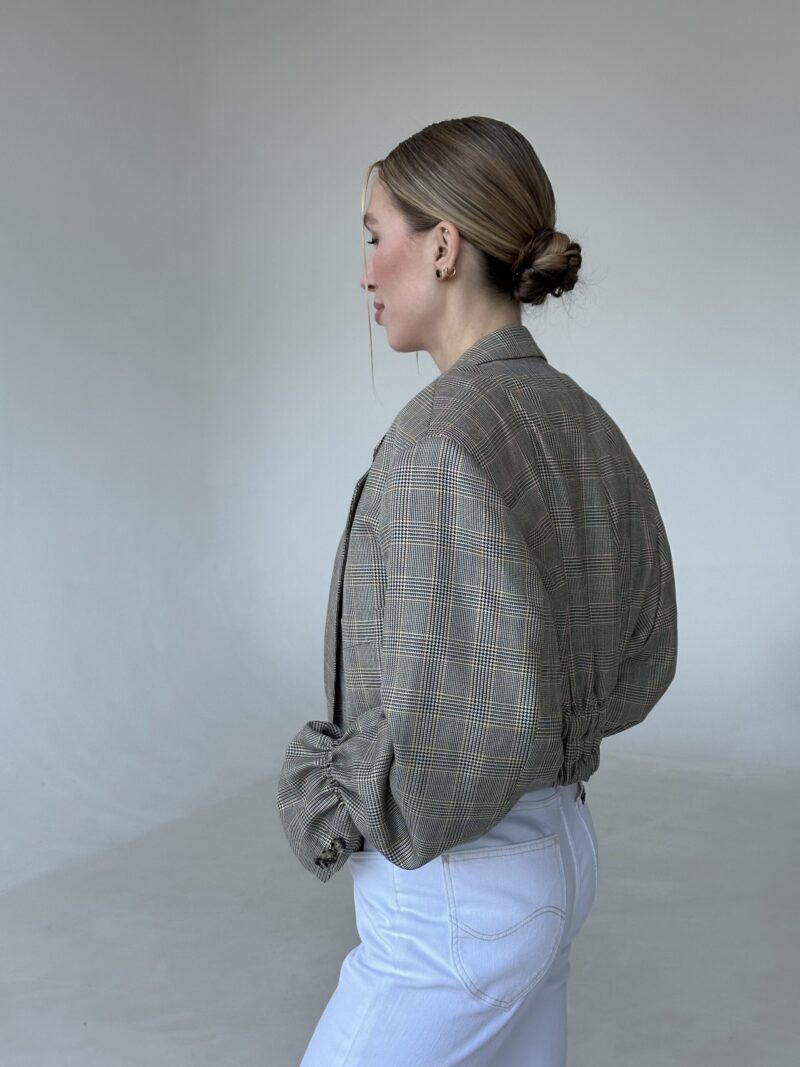 MINI JEDWABNO WEŁNIANA MARYNARKA W JASNĄ KRATĘ