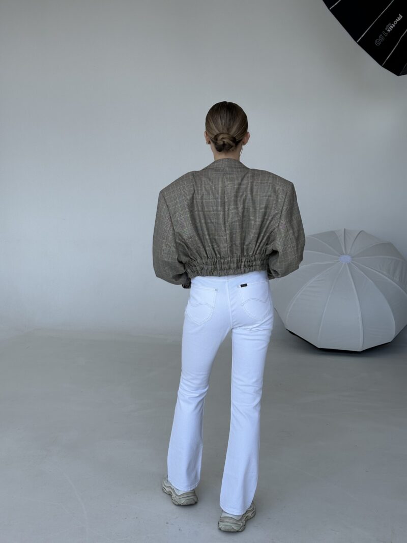 MINI JEDWABNO WEŁNIANA MARYNARKA W JASNĄ KRATĘ