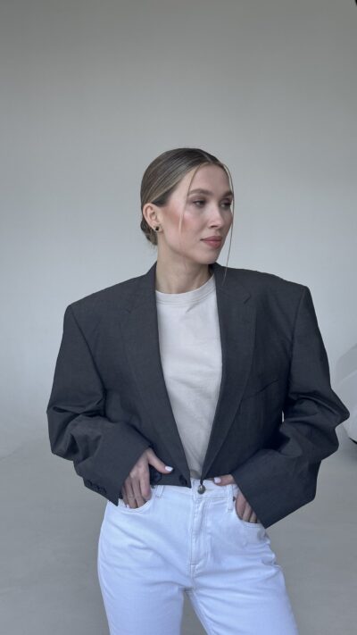 MINI KLASYCZNA SZARO-BRĄZOWA MARYNARKA