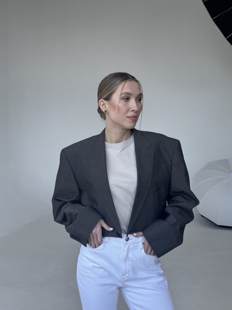 MINI KLASYCZNA SZARO-BRĄZOWA MARYNARKA