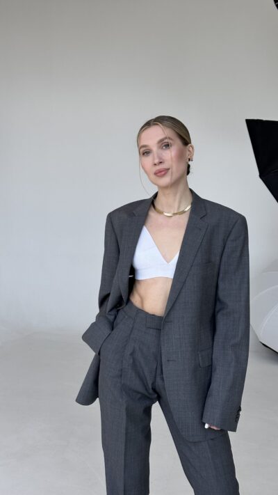 KLASYCZNY WEŁNIANY SZARY GARNITUR