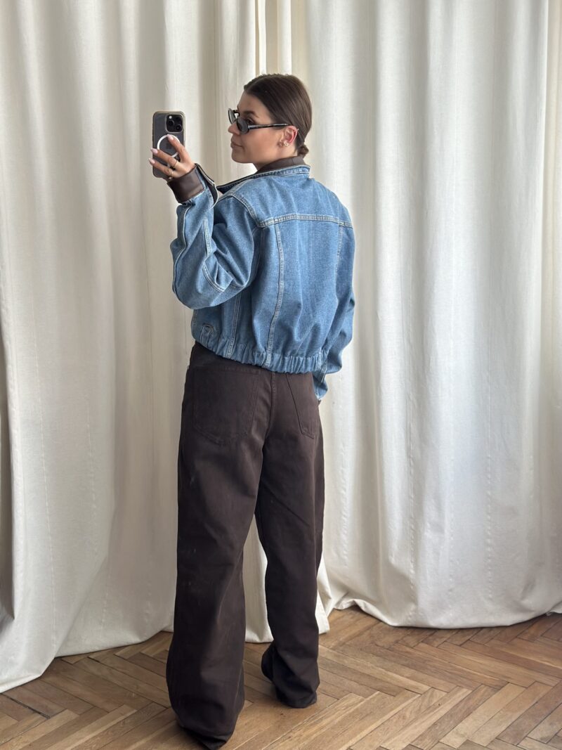 KURTKA JEANSOWA ZE SKÓRZANYM KOŁNIERZEM ORAZ MANKIETAMI no4