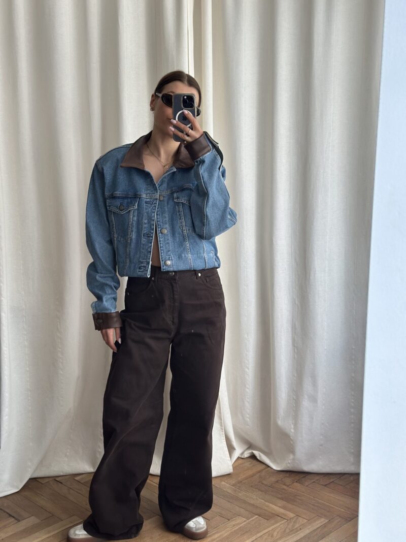 KURTKA JEANSOWA ZE SKÓRZANYM KOŁNIERZEM ORAZ MANKIETAMI no4