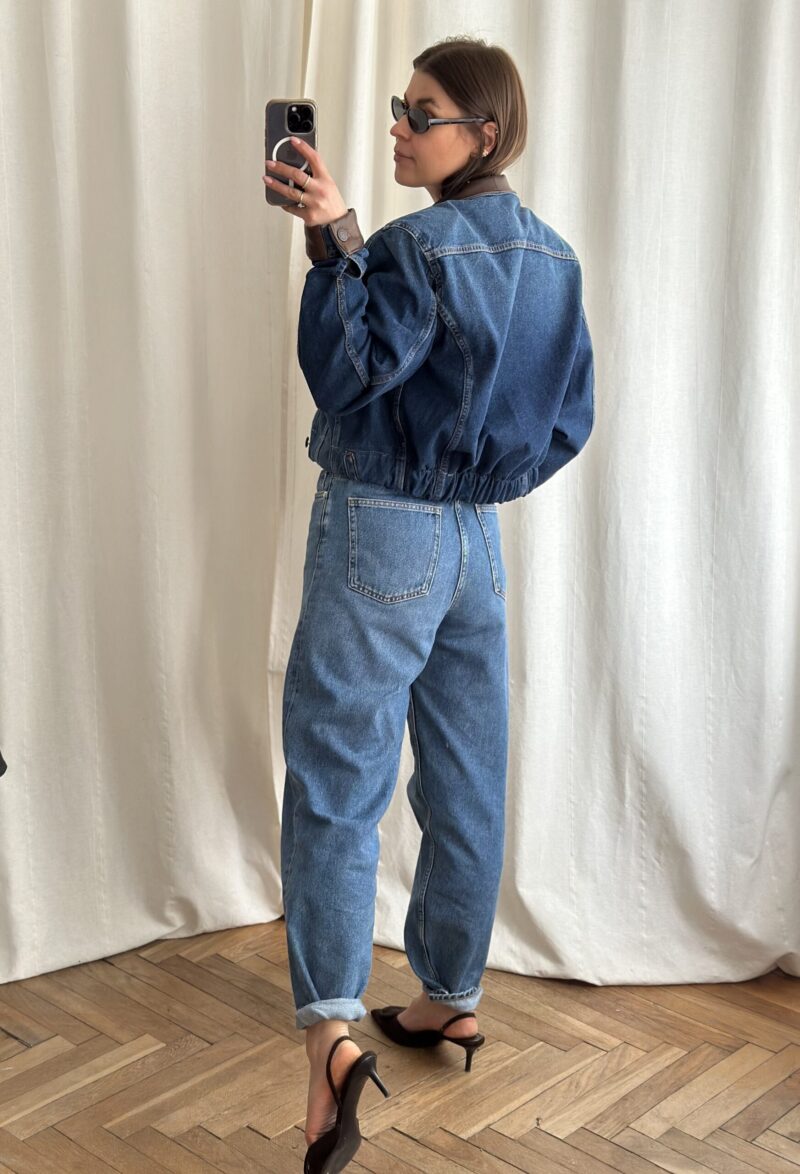 KURTKA JEANSOWA ZE SKÓRZANYM KOŁNIERZEM ORAZ MANKIETAMI no6