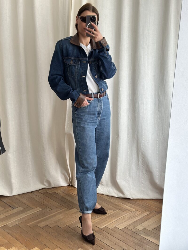 KURTKA JEANSOWA ZE SKÓRZANYM KOŁNIERZEM ORAZ MANKIETAMI no6