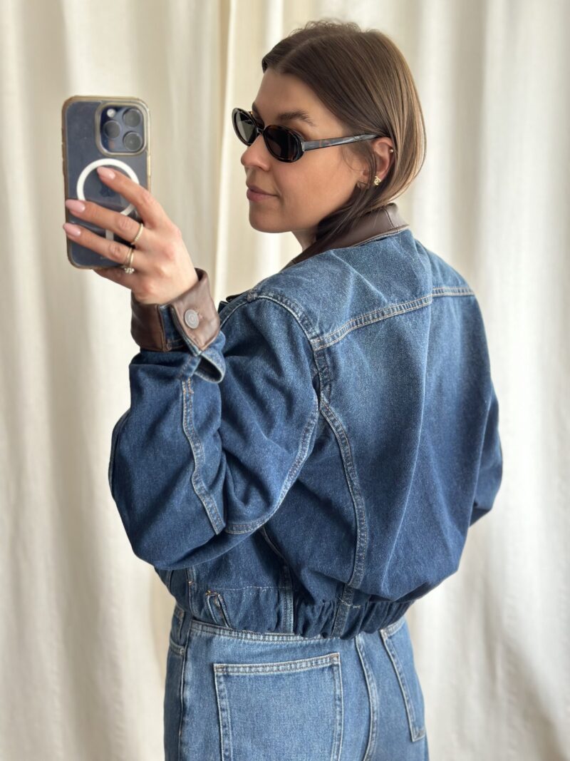 KURTKA JEANSOWA ZE SKÓRZANYM KOŁNIERZEM ORAZ MANKIETAMI no6