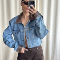 KURTKA JEANSOWA ZE SKÓRZANYM KOŁNIERZEM ORAZ MANKIETAMI no4