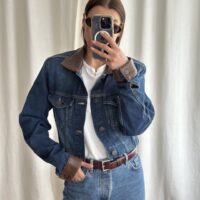 KURTKA JEANSOWA ZE SKÓRZANYM KOŁNIERZEM ORAZ MANKIETAMI no6