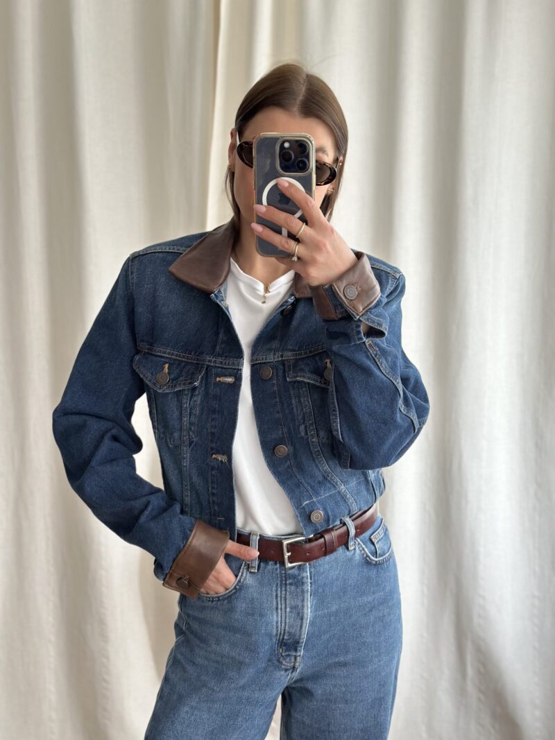 KURTKA JEANSOWA ZE SKÓRZANYM KOŁNIERZEM ORAZ MANKIETAMI no6