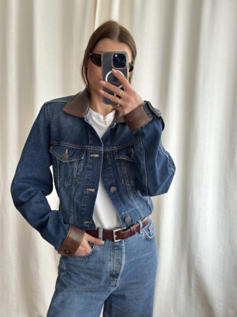 KURTKA JEANSOWA ZE SKÓRZANYM KOŁNIERZEM ORAZ MANKIETAMI no6