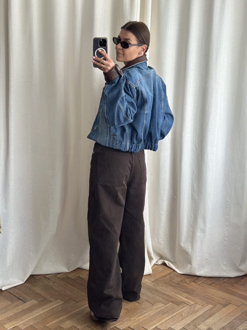 KURTKA JEANSOWA ZE SKÓRZANYM KOŁNIERZEM ORAZ MANKIETAMI no3