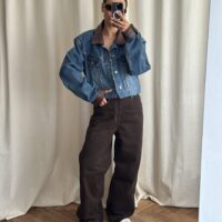 KURTKA JEANSOWA ZE SKÓRZANYM KOŁNIERZEM ORAZ MANKIETAMI no3