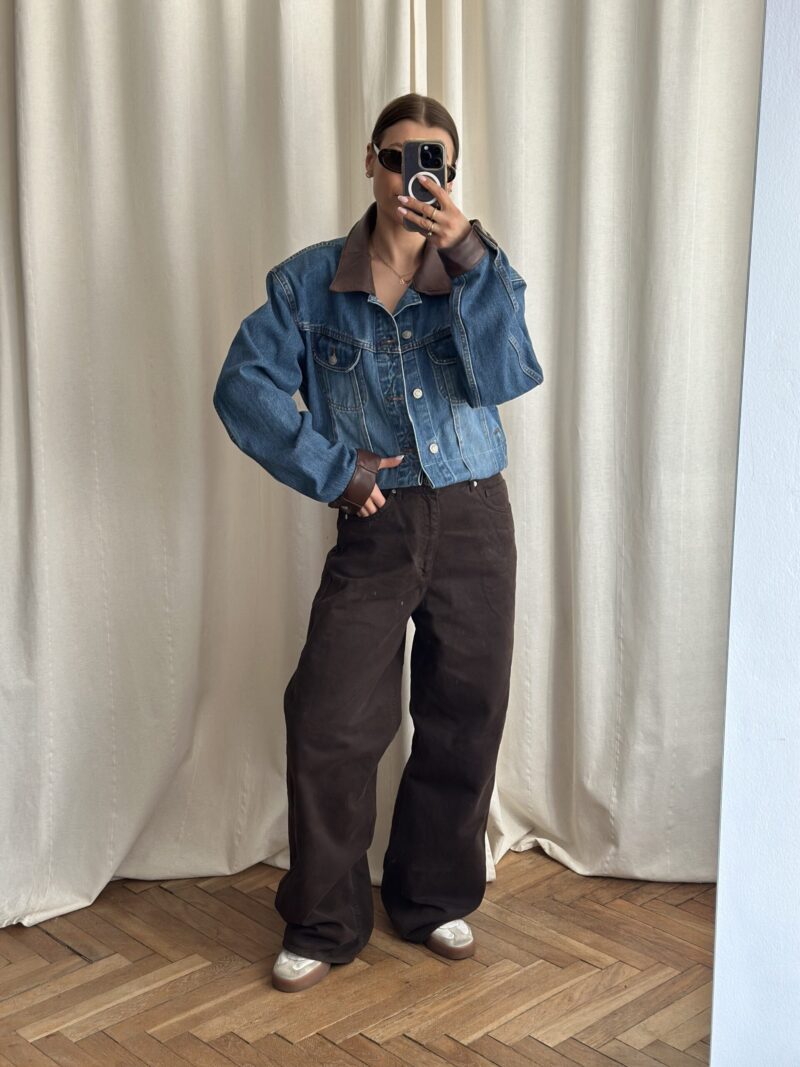 KURTKA JEANSOWA ZE SKÓRZANYM KOŁNIERZEM ORAZ MANKIETAMI no3