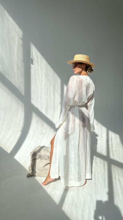 DŁUGIE KIMONO W KOLORZE KOŚCI SŁONIOWEJ