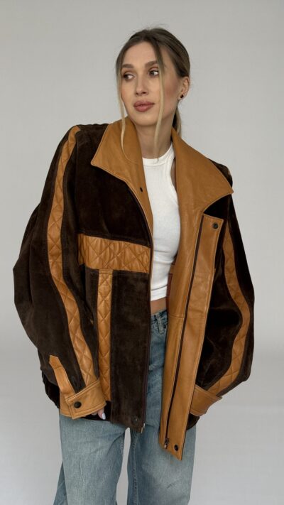 ORYGINALNA KURTKA ZE SKÓRY W KOLORZE BRĄZOWO-KARMELOWYM