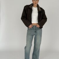 KURTKA SKÓRZANA BRĄZOWA Z ODPINANYM SWETERKIEM