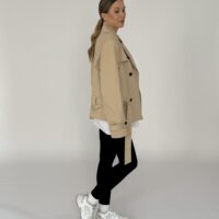 KRÓTKI BEŻOWY BAWEŁNIANY TRENCZ