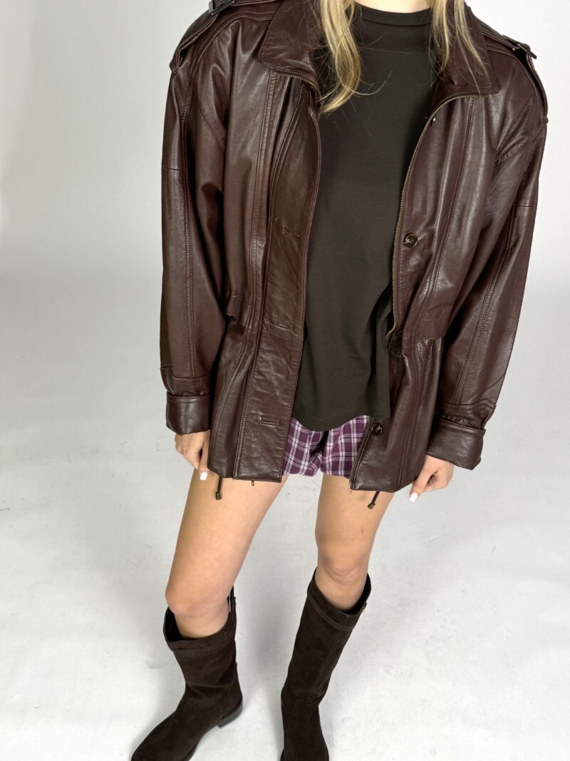 IMG_2368 DŁUGA BRĄZOWA KURTKA ZE SKÓRY NATURALNEJ ZE ŚCIĄGACZEM no1